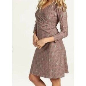 Patagonia Laurel Faux Wrap Womens Organic Cotton All Over Print 3/4 Sleeve Dress